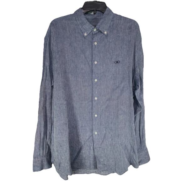 Salvatore Ferragamo Linen shirt button down long sleeve Mens 2XL Chambray Blue - Picture 1 of 6